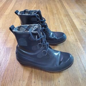 Sorel Joplin Waterproof Rain Boots Womens Sz 8 Black Lace Up Boot